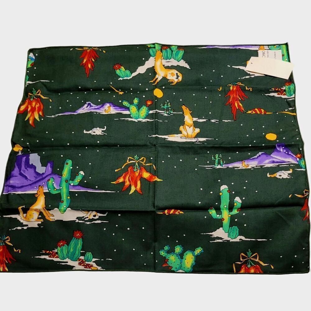 VTG Southwestern Desert Print Cactus Wolf Company Coming Bandana Handkerchief